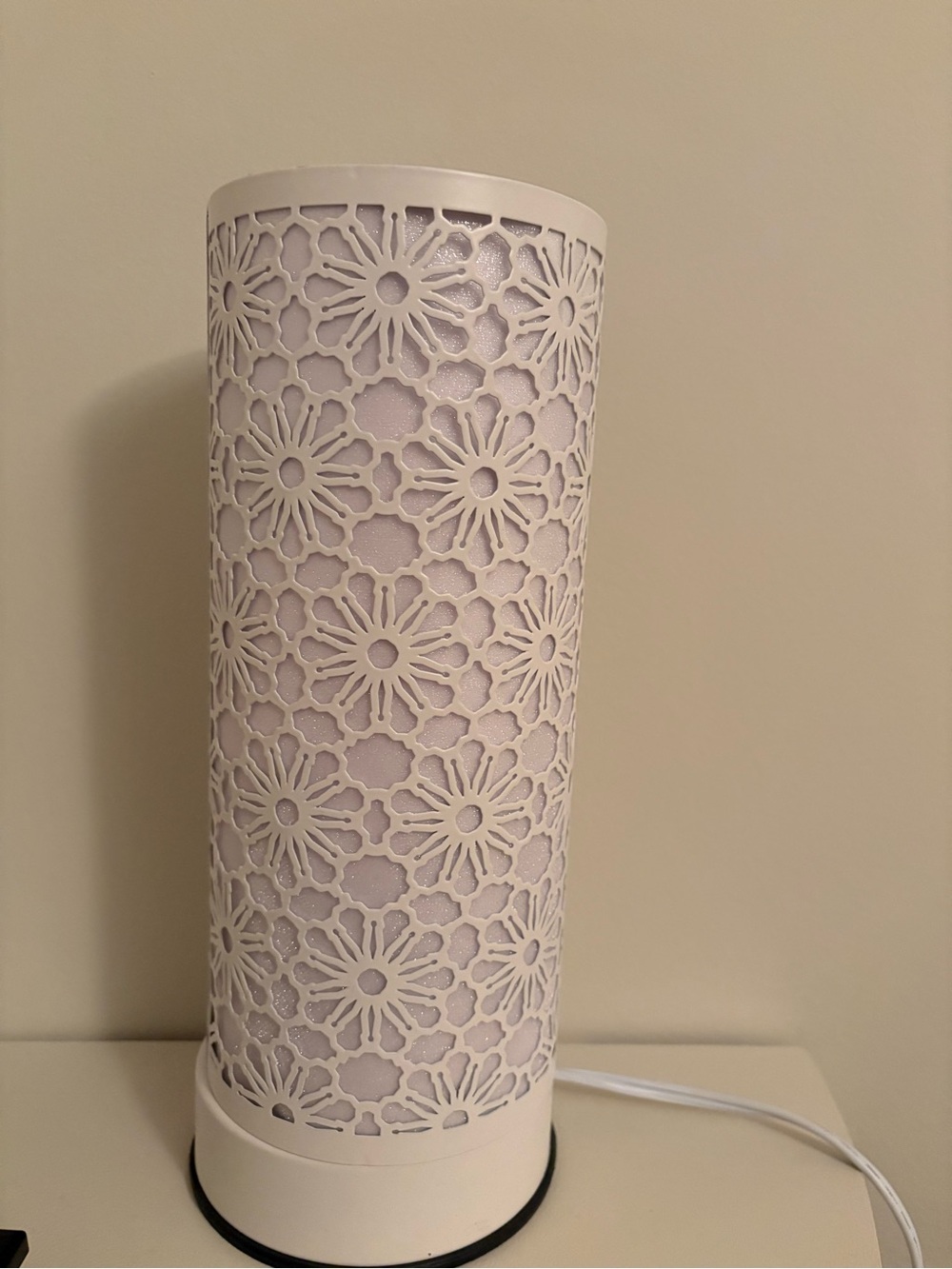 White Floral Cutout Table Lamp - Home Accents- 3 light settings - Picture 2 of 5